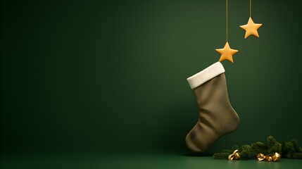 Isolated khaki Christmas Stocking in front of a festive Background. Cheerful Template with Copy...