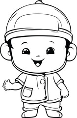 Obraz na płótnie Canvas Cute little boy in a helmet and overalls. Vector illustration.