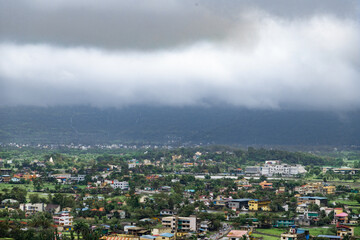 Indian village arial view with cloudy weather
