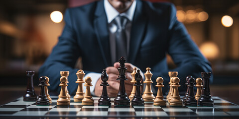 Businessman control chess game concept for ideas business strategy management, development new strategy plan, leader and teamwork, planning for competition