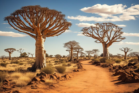 The Quiver Trees. Dry trees in forest field in national park in summer season
