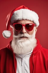 Happy santa claus in glasses and santa claus costume.