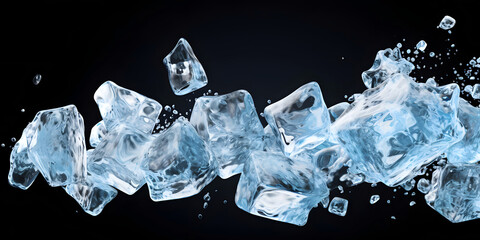 Isolated scene of ice cubes on a black background