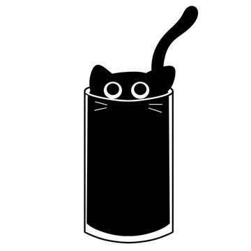 Hand drawn black cat cartoon character.