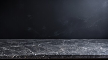 Empty Black Marble Table with Wall Backdrop