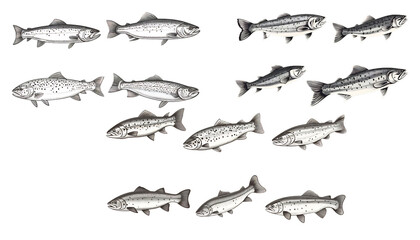 fish, sea, fishing, vector, animal, illustration, water, isolated, ocean, silhouette