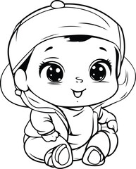 Cute baby boy cartoon vector illustration. Coloring book for kids.