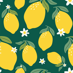 Lemons pattern on green background.