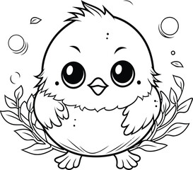 cute little chick with floral wreath and bubbles vector illustration design