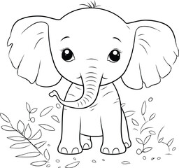 Coloring Page Outline Of Cute Elephant Cartoon Character Vector Illustration