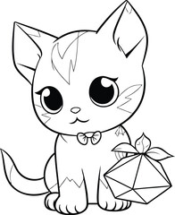 Cute cartoon cat with a gift. Vector illustration for coloring book.