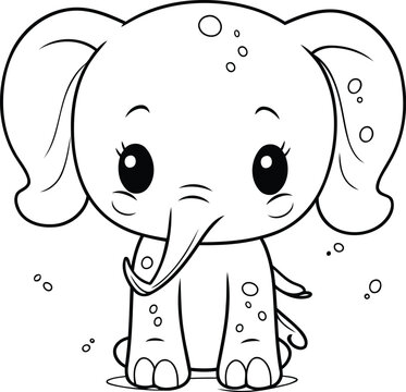 Coloring Page Outline Of Cute Cartoon Elephant Vector Illustration