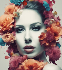 Floral vector portrait of an ideal stranger, Alberto Seveso, digital art and photography, sensuality of form, dispersion Generative AI