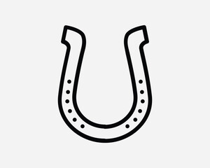 Horseshoe Icon Luck Lucky Fortune Fortunate Horse Shoe Metal Steel Pony Hoof Leg Feet Design Black White Outline Line Shape Sign Symbol EPS Vector