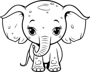 Cute cartoon elephant. Vector illustration. Coloring book for children.