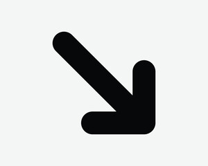 Point Arrow Bottom Right Icon Pointer Lower Conner Here Navigation Position Location Path Black Shape Line Outline Road Sign Traffic Symbol EPS Vector
