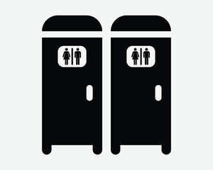 Portable Toilet Icon Public Restroom Bathroom WC Room Hygiene Lavatory Two Pair Set Male Female Black White Shape Line Outline Sign Symbol EPS Vector