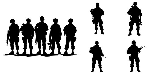 A Vector Set Collection Featuring Army Silhouettes of War Veterans Soldiers - Vector, Transparent Background, PNG