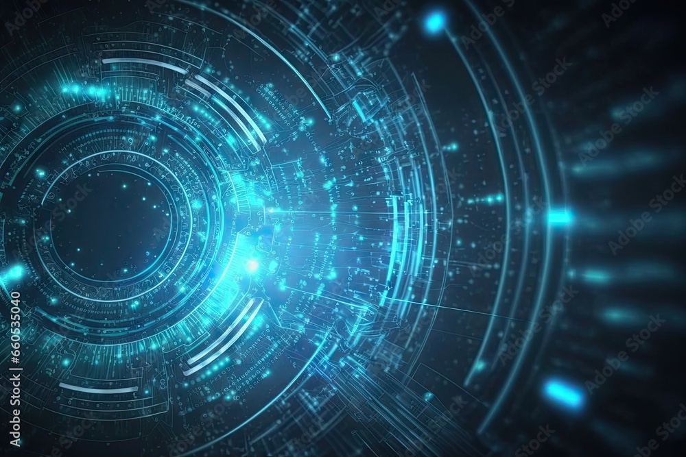 Poster Digital universe. Exploring technology frontier. Futuristic tech network. Abstract background. Cyberspace connection. Blue tech innovation