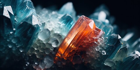 Detailed macro of crystal formations showcasing natural geometry and mineral beauty , concept of Mineralogy