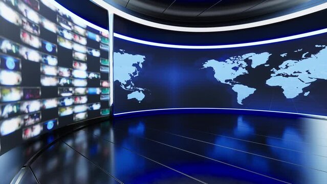 News TV Studio Set - Virtual Green Screen Background Loop motion footage, A green screen static image is included for easy editing	
