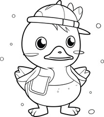 Coloring Page Outline Of Cute Duck Cartoon Character Vector Illustration