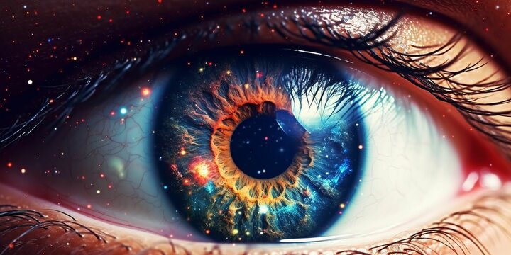 Close Up View of the Eye with the Universe inside