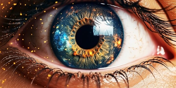 Close Up View of the Eye with the Universe inside