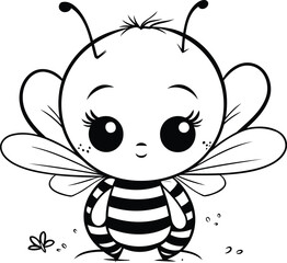 Cute little bee. Vector illustration for coloring book or page.