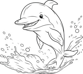 Dolphin. Coloring book for adults and children. Vector illustration.