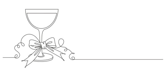 Glass of wine in line art drawing style Vector illustration