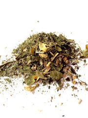 green tea leaves on white