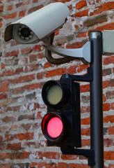 wifi camera with red traffic light for automatic access control in the restricted area