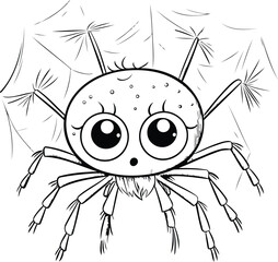 Cute spider. Black and white vector illustration for coloring book.