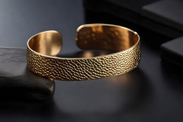 Minimalist cuff bracelet with a hammered texture, modern elegance - obrazy, fototapety, plakaty