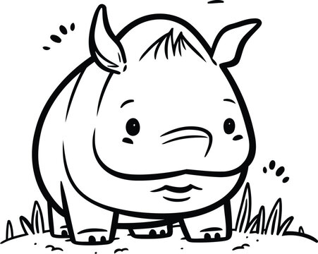 Cartoon rhinoceros. Vector illustration for coloring book.