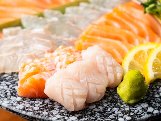 Salmon sashimi and halibut sashimi set