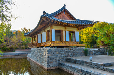 Naklejka premium Korean style pavilion in Seoul National park in Tashkent, Uzbekistan