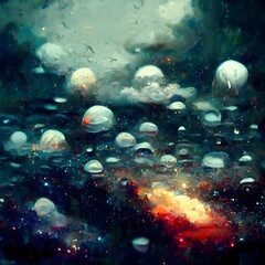 Obraz na płótnie Canvas A vision of space rain Universe Cosmic Drops Raining in the outerspace 