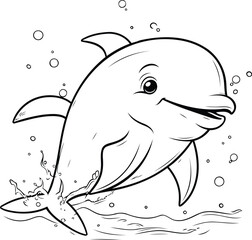 Cartoon dolphin. Coloring book for children. Vector illustration.