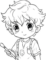 Coloring Page Outline Of a Cute Little Boy with Paintbrush