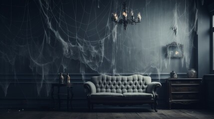 dark and gloomy room with spider webs