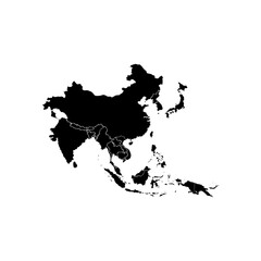 Asia vector map silhouette isolated on white background.