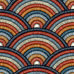 Seamless wavy pattern. Imitation of embroidery. Grunge vintage texture. Vector illustration.