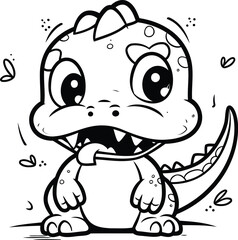 Illustration of Cute Dinosaur Cartoon Mascot Character for Coloring Book