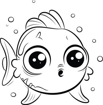 Cute cartoon fish. Vector illustration. Coloring book for children.