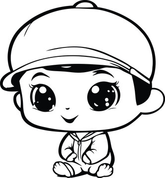 Cute Cartoon Baby Boy Wearing Baseball Cap   Coloring Book