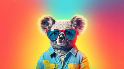 Photo cool kawaii koala glowing colorful generative ai