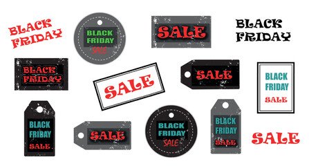 Black friday sale. Vector price tags isolated on black, gray and transparent background.