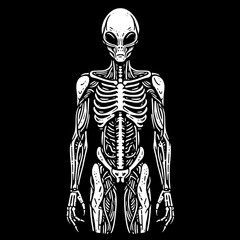 Monochrome depiction of a alien skeleton vector